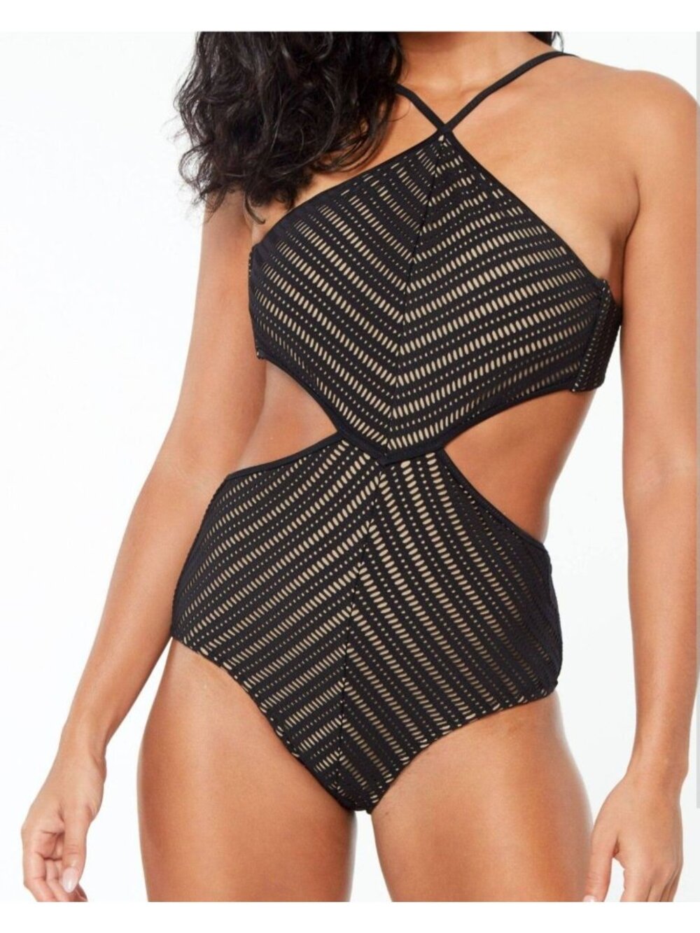 Bar III Womens Black Crochet High Neck Monokini Swimsuit Size XL